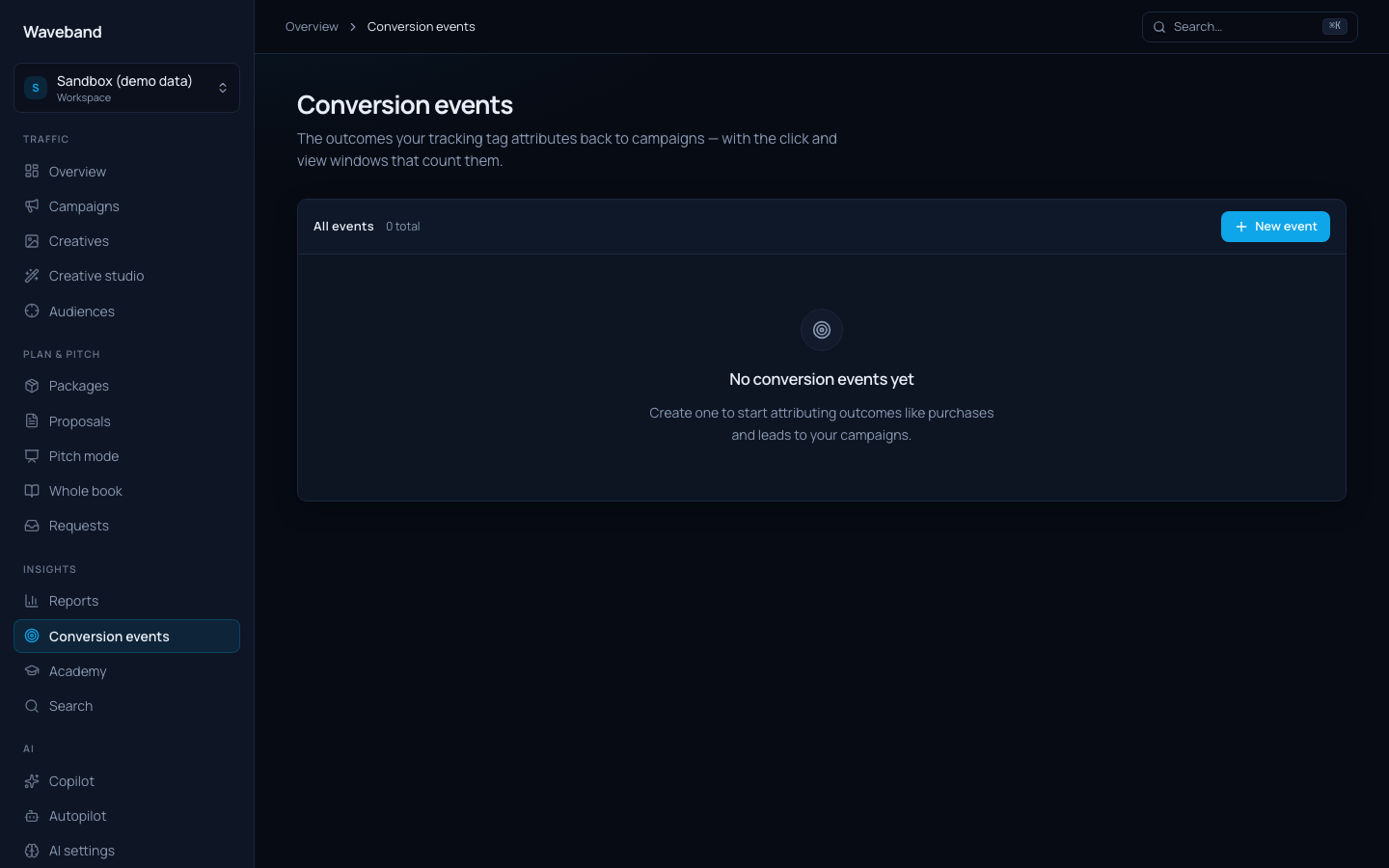 Conversion events list